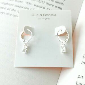 NEW Alicia Bonnie Twinkling Treasure Silver White Crystal huggie drop earrings A